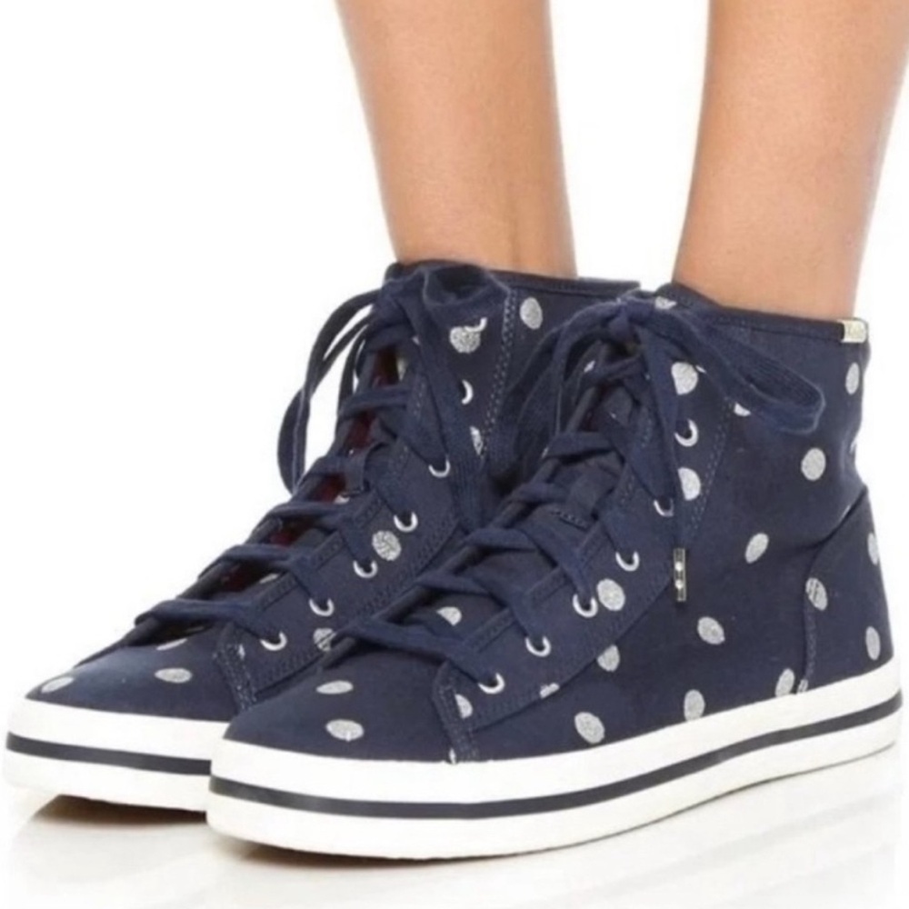 RARE Kate Spade By Keds Dori Navy & Silver Polka Dot Sneakers Sz 6